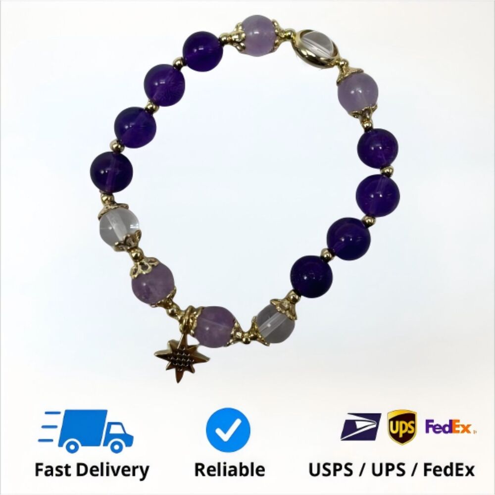 Natural Uruguayan Amethyst White Crystal Single Loop with Star Bracelet
